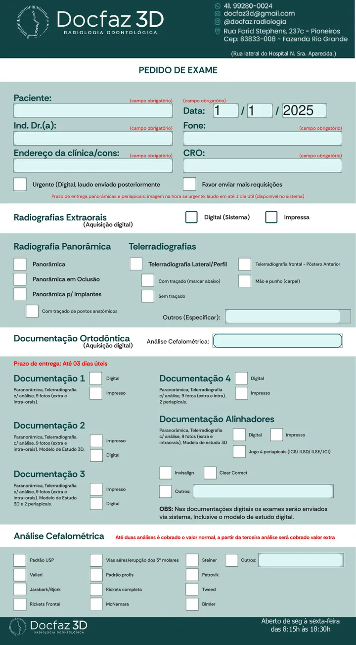 Prévia da primeira página da Requisição Online (Pedido de Exame) da Docfaz 3D